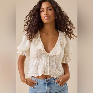 Altar'd State Cream Janice Lace Ruffle Top